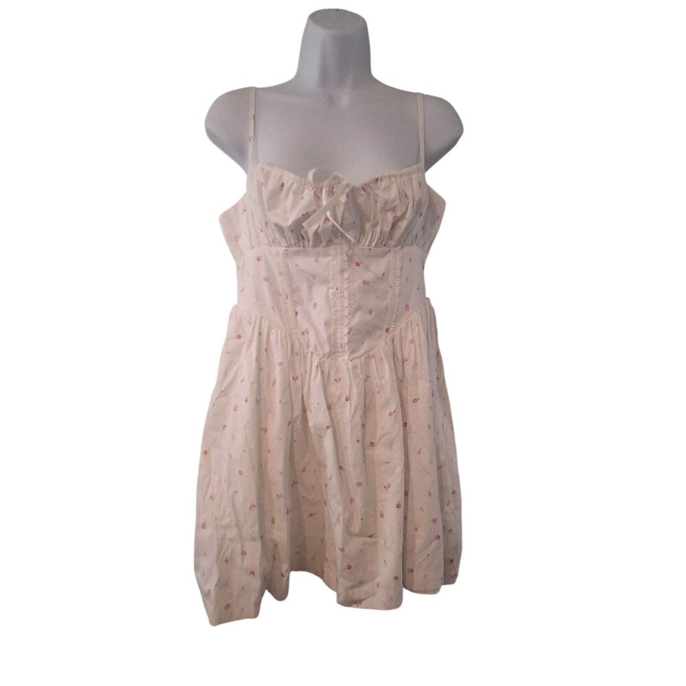 Altar'd State nwt Taelani mini dress womens Medium white bow print Coquette